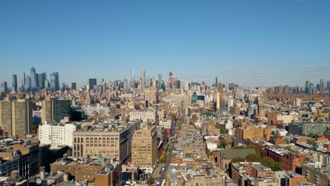 Aerial-Panorama-of-Manhattan,-SoHo-View-to-Midtown,-Beautiful-Summer-Day-in-NYC