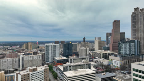 Epic-aerial-view-of-Peachtree-Center-Downtown-Atlanta-Skyline-buildings-and-cityscape,-Moden-urban-city-landscape,-Georgia,-USA
