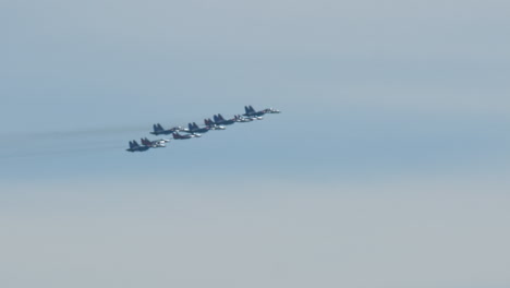 Group-of-fighter-planes-performing-in-the-sky