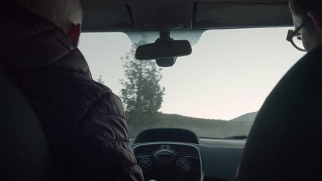 Driving-among-the-conifer-woods-in-the-mountains