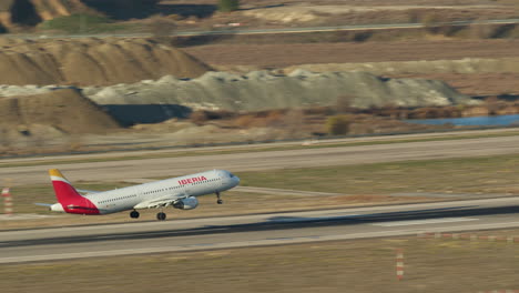 Aircraft-of-Iberia-airline-landing-at-Madrid-Barajas-airport-Spain