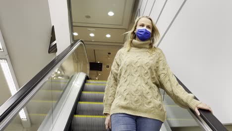 Shopping-during-the-times-of-COVID-19-woman-on-escalator