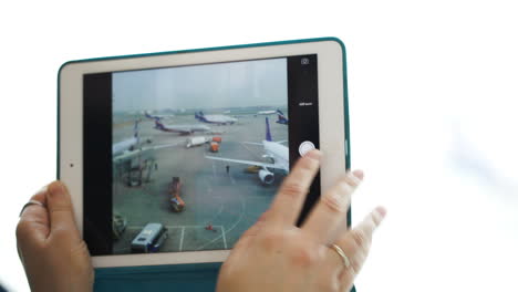 Taking-pictures-of-airport-area-through-the-window-using-pad