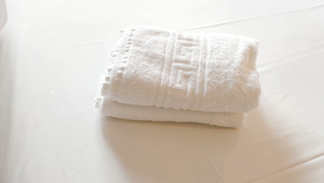 Clean-towels-with-olive-branches-on-bed