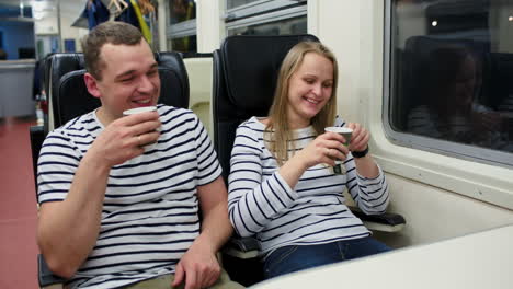 Man-and-woman-drinking-tea-in-train