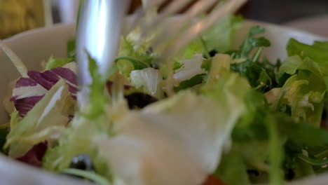Tossing-Greek-salad-before-eating