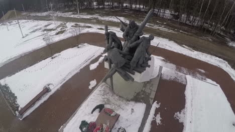 Flying-over-war-monument-by-the-highway