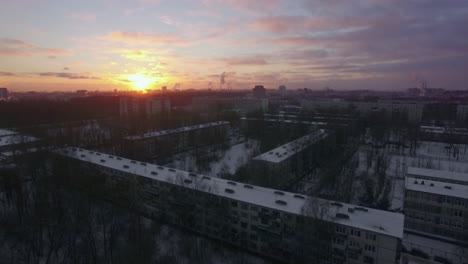 Aerial-scene-of-St-Petersburg-residential-area-at-dawn