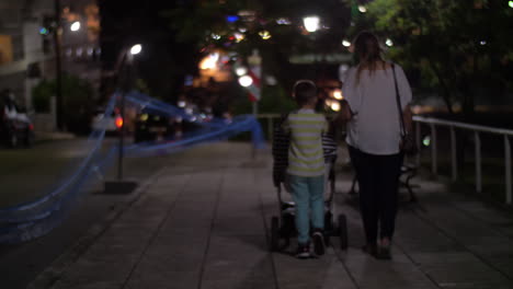 Woman-having-evening-walk-with-children