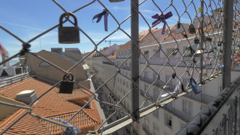 Ribbons-and-padlocks-on-Santa-Justa-Lift-in-Lisbon-Portugal
