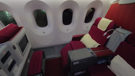 Business-class---jet-airplane-interior-view