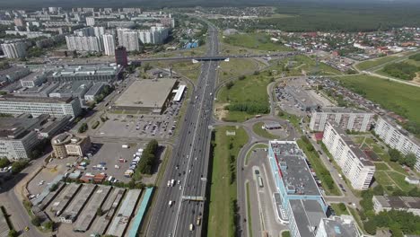 Flying-over-multilane-highway-with-intersections-in-Moscow-Russia