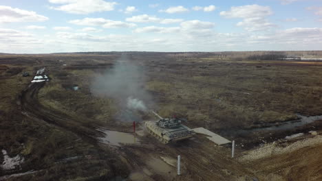 Aerial-view-of-tank-firing-at-military-training-area-Russia