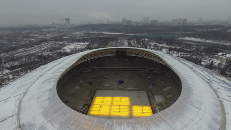 Aerial-view-of-Luzhniki-Stadium-roof-and-Moscow-winter-cityscape-Russia