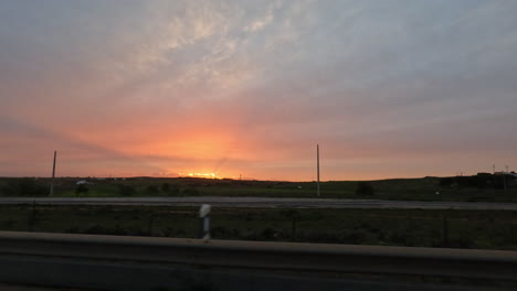 View-of-the-sunset-from-the-car-window