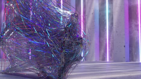 A-Large-Diamond-Statue-is-Connected-with-Colored-Transparent-Threads-with-a-Small-Running-Figure