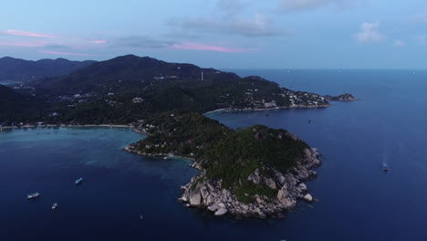 Evening-Aerial-View-of-Koh-Tao,-Thailand