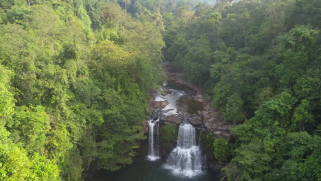 Aerial-View-of-Tropical-Forest-Waterfall