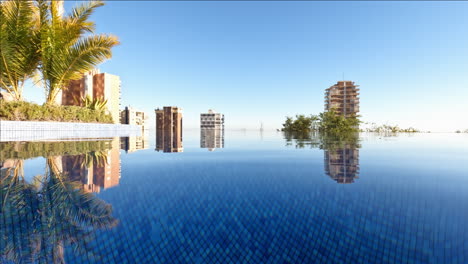 Clear-water-of-outside-swimming-pool-with-city-and-sky-view
