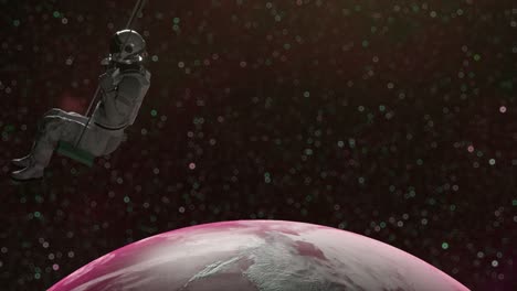 Weltraumkonzept:-Ein-Moderner-Astronaut-Schwingt-Auf-Einer-Seilschaukel-Vor-Dem-Hintergrund-Des-Mondes-3d