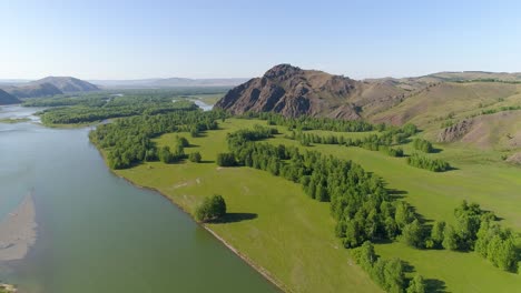 Aerial-Shot-of-Summer-Landscape-with-River