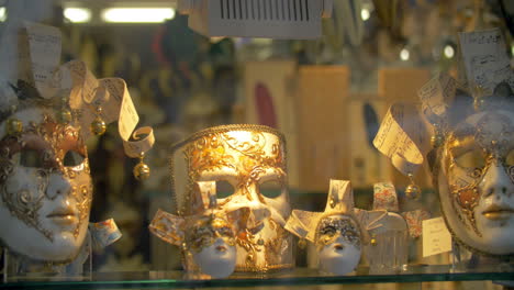 Fancy-Venetian-Carnival-Masks-Exposed-on-Shop-Counter