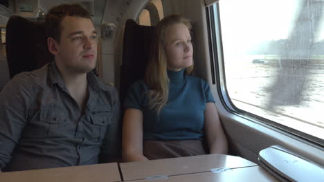 Two-passengers-looking-out-the-train-window