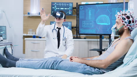 Doctor-wearing-virtual-reality-goggles-in-a-modern-facility-for-brain-analysis