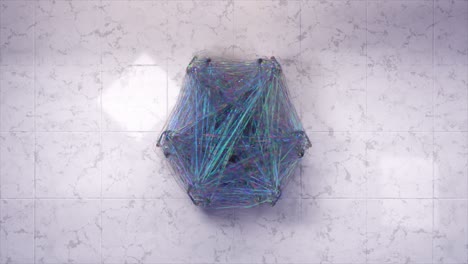 Draufsicht-Auf-Eine-Menge-Tanzender-Menschen,-Die-Durch-Eine-Transparente,-Blaue-Geometrische-Spinnennetzfigur-Verbunden-Sind
