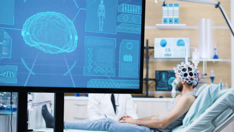Fernsehbildschirm-In-Einem-Neurologischen-Zentrum-Mit-Gehirnaktivität-Eines-Patienten