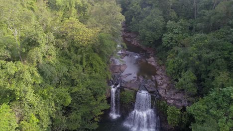 Aerial-View-of-Rainforest-Waterfalls