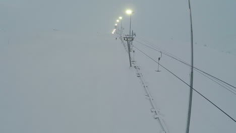 Aerial-shot-of-ski-lift-and-lampposts