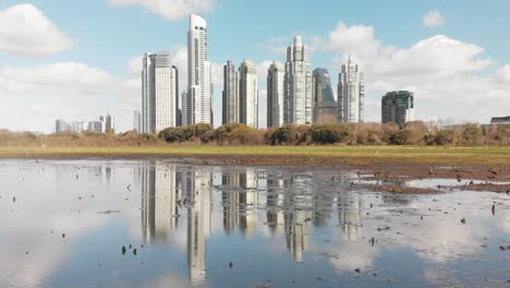 Reflexionen-Der-Skyline-Der-Stadt-Tagsüber-Blick-Auf-Die-Feuchtgebiete-Des-ökologischen-Reservats-Der-Stadt-Buenos-Aires