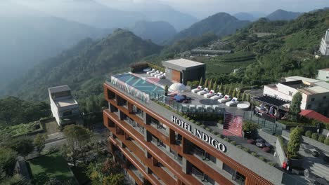 Aerial-of-luxury-hotel-Indigo-in-scenic-rural-scenery-of-Taiwan-countryside-Fanlu