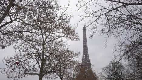 Torre-Eiffel-Entre-Ramas-De-árboles.-Disparo-Desde-Abajo