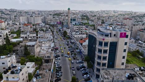 Vista-Aérea-De-La-Ciudad-Comercial-Capital-De-Hebrón,-En-El-Sur-De-Cisjordania,-Palestina.