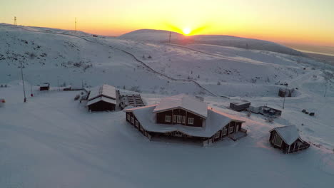 Aerial-view-of-ski-resort-at-sunset