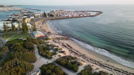 Aerial-Costline-Fremantle-Skyline-over-the-Docks-and-Beach-at-the-Sunset