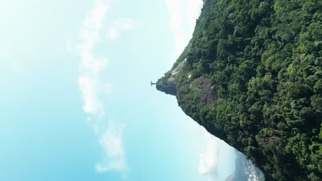 Zoom-out-vertical-video-of-Rio-de-Janeiro-Viewpoint-World-Wonder-Christ-the-Redeemer-in-Brazil