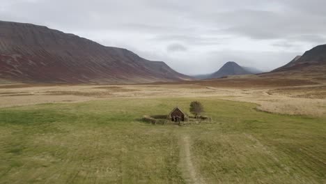Overflying-Turf-Church-Grafarkirkja,-The-Oldest-Christian-Church-In-Iceland