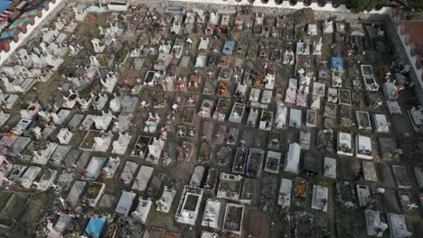 Low-aerial-flyover-of-church-yard-cemetery-on-Mixquic-Day-of-the-Dead