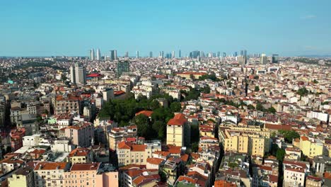 Cinematic-Drone-View-of-Modern-Skyscrapers-and-Diverse-Buildings-in-Istanbul,-Turkey