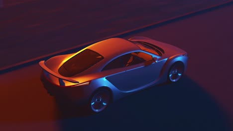 Sport-car-driving-on-the-dark-background.-Synthwave-stylised-looped-animation.-Highway-high-speed-transportation-concept.-Automotive-race-vehicle.-Adventure-outrun-artistic-animation.