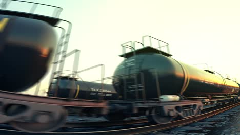 Loopable-animation-of-a-tank-wagons-during-sunset.-Bright-sun-reflected-on-the-wagon-surface.-Heavy-metal-carriages-are-used-for-transport-liquid-chemicals-like-petrol.