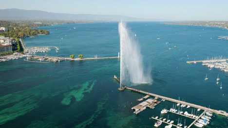Der-Genfer-Wasserbrunnen-Und-Der-Hafen-In-Genf,-Schweiz