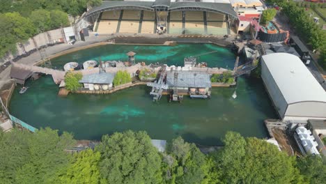 Aerial-View-of-Waterworld-at-Movieland-Amusement-Park-in-Lake-Garda,-Italy