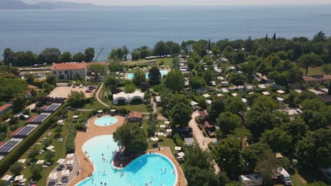 Aerial-View-of-Fornella-Campsite-in-Lake-Garda,-Italy