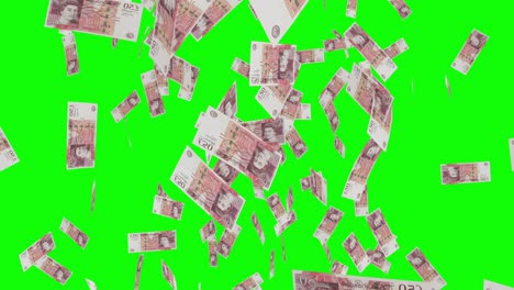 50-Billetes-De-Libra-Del-Reino-Unido-Cayendo-Pantalla-Verde