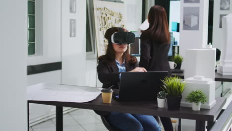 Woman-architect-working-with-vr-glasses-in-startup-office