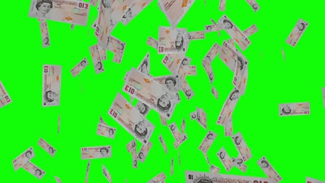 10-Pfund-Noten-Des-Vereinigten-Königreichs-Fallen-Auf-Den-Grünen-Bildschirm